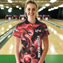 Load image into Gallery viewer, Custom Red Thunder Lightning Dragon Bowling Polo Shirts For Women, Dragon Bowling Uniform IPHW8303