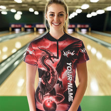 Load image into Gallery viewer, Custom Red Thunder Lightning Dragon Bowling Quarter-Zip Shirts For Women Bowling Uniform IPHW8303