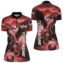 Load image into Gallery viewer, Custom Red Thunder Lightning Dragon Bowling Quarter-Zip Shirts For Women Bowling Uniform IPHW8303