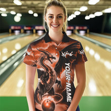 Load image into Gallery viewer, Custom Orange Thunder Lightning Dragon Bowling Polo Shirt For Women, Dragon Bowling Uniform IPHW8304