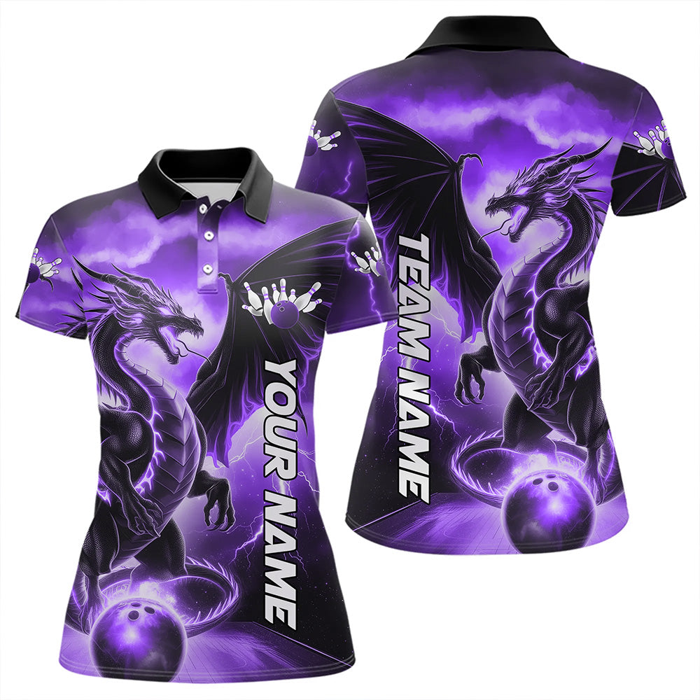 Custom Purple Thunder Lightning Dragon Bowling Polo Shirt For Women, Dragon Bowling Uniform IPHW8305