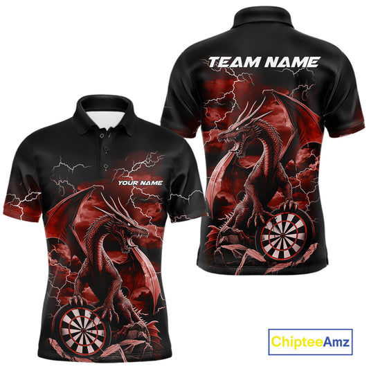 Custom Red Lightning Dragon Darts Men Polo Shirts, Dragon Darts Team Jersey IPHW10384