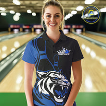 Load image into Gallery viewer, Custom Black And Blue Tiger Bowling Jerseys, Tiger Bowling Team Women Polo Shirts IPHW9015