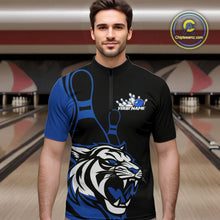 Load image into Gallery viewer, Custom Black And Blue Tiger Bowling Jerseys, Tiger Bowling Team Men Quarter-Zip Shirts IPHW9015