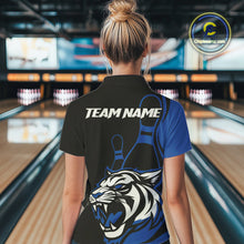 Load image into Gallery viewer, Custom Black And Blue Tiger Bowling Jerseys, Tiger Bowling Team Women Quarter-Zip Shirts IPHW9015