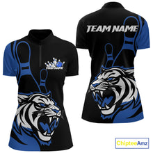 Load image into Gallery viewer, Custom Black And Blue Tiger Bowling Jerseys, Tiger Bowling Team Women Quarter-Zip Shirts IPHW9015