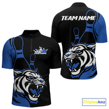 Load image into Gallery viewer, Custom Black And Blue Tiger Bowling Jerseys, Tiger Bowling Team Men Quarter-Zip Shirts IPHW9015