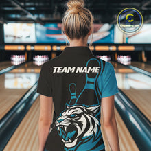 Load image into Gallery viewer, Custom Black And Cool Blue Tiger Bowling Jersey Bowling Team Women Quarter-Zip Shirt IPHW9016