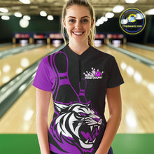 Load image into Gallery viewer, Custom Black And Purple Tiger Bowling Jerseys, Tiger Bowling Team Women Quarter-Zip Shirt IPHW9017