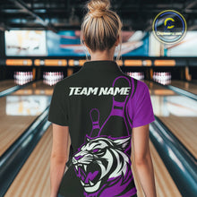 Load image into Gallery viewer, Custom Black And Purple Tiger Bowling Jerseys, Tiger Bowling Team Women Quarter-Zip Shirt IPHW9017
