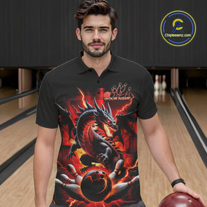 Custom Red Thunder Lightning Dragon Men Polo Shirts, Dragon Team Bowling League Shirt IPHW9024