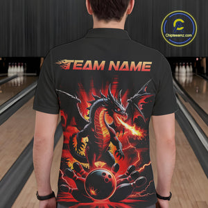 Custom Red Thunder Lightning Dragon Men Polo Shirts, Dragon Team Bowling League Shirt IPHW9024