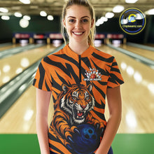 Load image into Gallery viewer, Custom Tiger Bowling Team Quarter-Zip Shirts For Women, Tiger Bowling Team Uniform IPHW9025