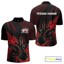 Load image into Gallery viewer, Custom Black And Red Flame Bowling Quarter-Zip Shirt For Men, Bowling Team Tournament Jersey IPHW11180