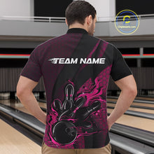 Load image into Gallery viewer, Custom Black And Pink Flame Bowling Quarter-Zip Shirt For Men, Bowling Team Tournament Jersey IPHW11183