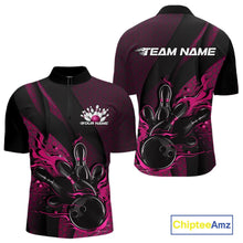 Load image into Gallery viewer, Custom Black And Pink Flame Bowling Quarter-Zip Shirt For Men, Bowling Team Tournament Jersey IPHW11183
