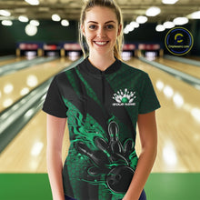 Load image into Gallery viewer, Custom Black And Green Flame Bowling Quarter-Zip Shirt For Women, Bowling Team Jersey IPHW11184