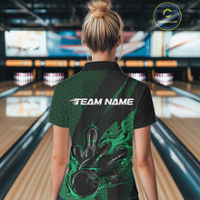 Load image into Gallery viewer, Custom Black And Green Flame Bowling Quarter-Zip Shirt For Women, Bowling Team Jersey IPHW11184