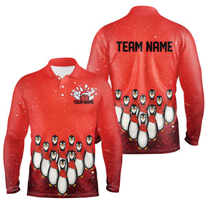 Custom Christmas Bowling Shirts For Men, Funny Penguin Bowling Pins Bowling Team Outfit IPHW7869