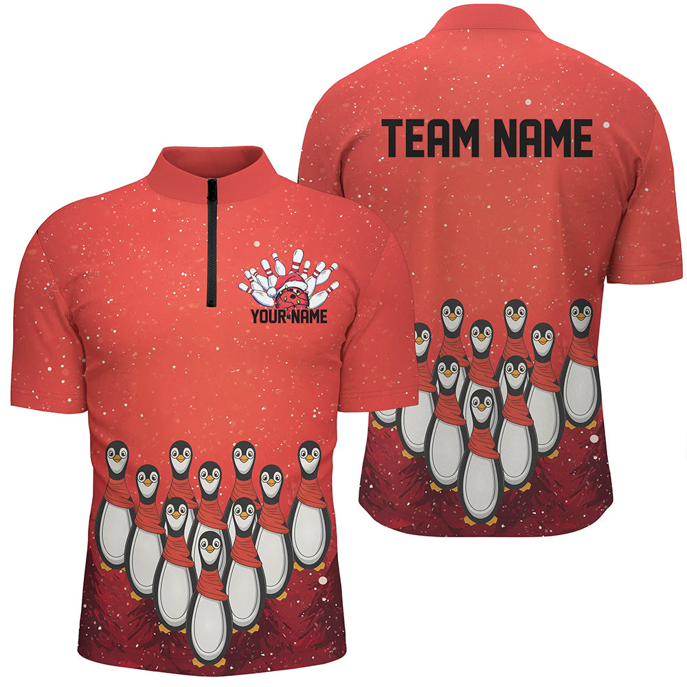 Custom Christmas Bowling Shirts For Men, Funny Penguin Bowling Pins Bowling Team Outfit IPHW7869