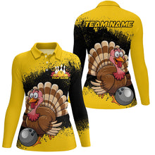 Load image into Gallery viewer, Black And Yellow Custom Funny Turkey Bowling Shirts For Women, Thanksgiving Bowling Uniform IPHW7870