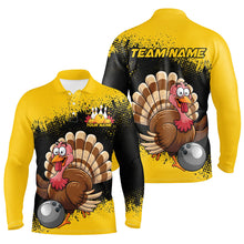 Load image into Gallery viewer, Black And Yellow Custom Funny Turkey Bowling Shirts For Men, Thanksgiving Bowling Team Uniform IPHW7870