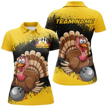 Load image into Gallery viewer, Black And Yellow Custom Funny Turkey Bowling Shirts For Women, Thanksgiving Bowling Uniform IPHW7870