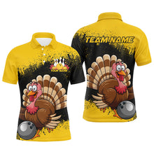 Load image into Gallery viewer, Black And Yellow Custom Funny Turkey Bowling Shirts For Men, Thanksgiving Bowling Team Uniform IPHW7870