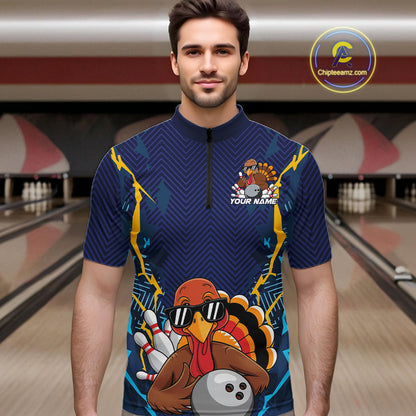 Custom Funny Turkey Bowling Team Shirts For Men, Thanksgiving Bowling Uniform Bowler Outfit IPHW7872