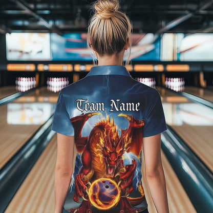 Custom Blue Thunder Lightning Flame Dragon Bowling Polo Team Shirts For Women IPHW8306