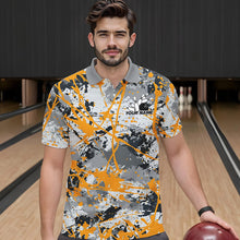 Load image into Gallery viewer, Custom Yellow Splatter Bowling Team Polo Shirts For Men, Bowling Tournament Shirts IPHW8308