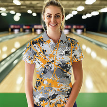 Load image into Gallery viewer, Custom Yellow Splatter Bowling Team Polo Shirts For Women, Bowling Tournament Shirts IPHW8308
