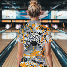 Load image into Gallery viewer, Custom Yellow Splatter Bowling Team Polo Shirts For Women, Bowling Tournament Shirts IPHW8308
