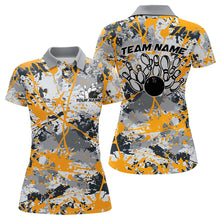 Load image into Gallery viewer, Custom Yellow Splatter Bowling Team Polo Shirts For Women, Bowling Tournament Shirts IPHW8308