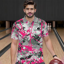 Load image into Gallery viewer, Custom Pink Splatter Bowling Team Polo Shirts For Men, Bowling Tournament Shirts IPHW8309