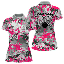 Load image into Gallery viewer, Custom Pink Splatter Bowling Team Polo Shirts For Women, Bowling Tournament Shirts IPHW8309