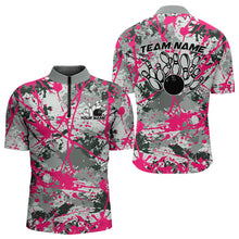 Load image into Gallery viewer, Custom Pink Splatter Bowling Team Quarter-Zip Shirts For Men, Bowling Tournament Shirts IPHW8309