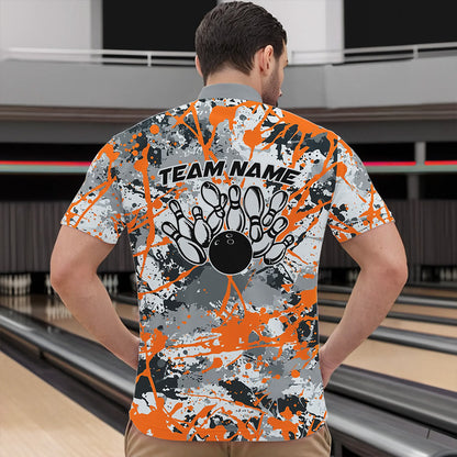 Custom Orange Splatter Bowling Team Quarter-Zip Shirts For Men, Bowling Tournament Shirts IPHW8310