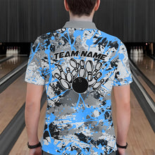 Load image into Gallery viewer, Custom Blue Splatter Bowling Team Polo Shirts For Men, Bowling Tournament Shirts IPHW8311