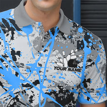 Load image into Gallery viewer, Custom Blue Splatter Bowling Team Polo Shirts For Men, Bowling Tournament Shirts IPHW8311