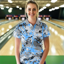 Load image into Gallery viewer, Custom Blue Splatter Bowling Team Polo Shirts For Women, Bowling Tournament Shirts IPHW8311
