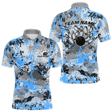 Load image into Gallery viewer, Custom Blue Splatter Bowling Team Polo Shirts For Men, Bowling Tournament Shirts IPHW8311