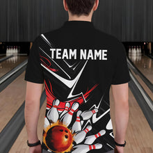 Load image into Gallery viewer, Custom Black And Red Flame Bowling Polo Shirts For Men, Fire Bowling Team Uniform IPHW8316