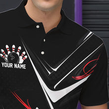 Load image into Gallery viewer, Custom Black And Red Flame Bowling Polo Shirts For Men, Fire Bowling Team Uniform IPHW8316