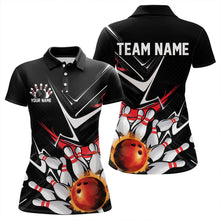 Load image into Gallery viewer, Custom Black And Red Flame Bowling Polo Shirts For Women, Fire Bowling Team Uniform IPHW8316