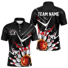 Load image into Gallery viewer, Custom Black And Red Flame Bowling Polo Shirts For Men, Fire Bowling Team Uniform IPHW8316