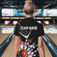 Load image into Gallery viewer, Custom Black And Red Flame Bowling Quarter-Zip Shirts For Women, Fire Bowling Team Uniform IPHW8316