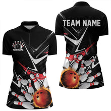Load image into Gallery viewer, Custom Black And Red Flame Bowling Quarter-Zip Shirts For Women, Fire Bowling Team Uniform IPHW8316
