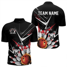 Load image into Gallery viewer, Custom Black And Red Flame Bowling Quarter-Zip Shirts For Men, Fire Bowling Team Uniform IPHW8316
