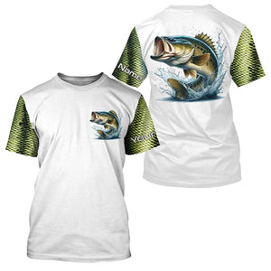 Custom Largemouth Bass Long Sleeve Tournament Fishing Shirts, Bass Fishing Scales Fishing Shirts IPHW7066